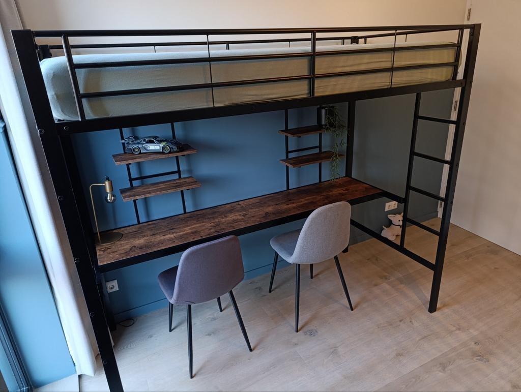 Nog geen half jaar oude degelijke zwart stalen hoogslaper, Eenpersoons, 160 tot 180 cm, Ophalen of Verzenden, Zo goed als nieuw