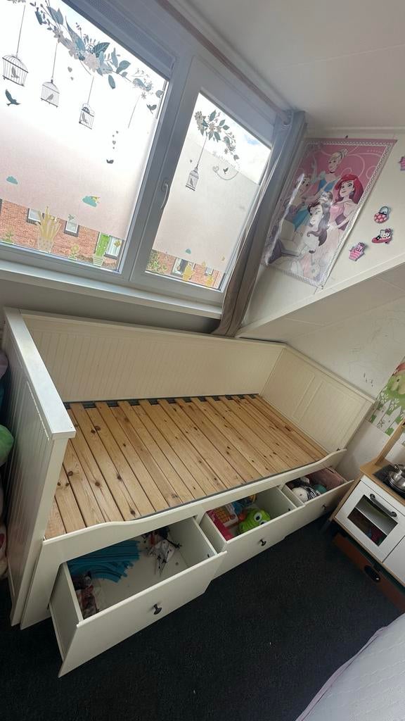 IKEA HEMNES Bedbank met 3 lades, wit 80x200 cm, Ophalen, Gebruikt, Eenpersoons, Wit