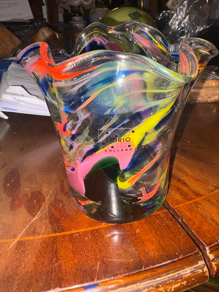 Fiorio Holland Glazen Vaas - Kleurrijk Design, Antiek en Kunst, Antiek | Vazen, Ophalen