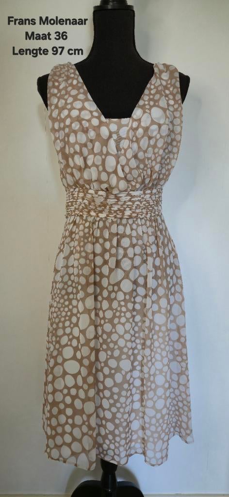 Frans Molenaar Jurk - Maat 36 - beige wit, Kleding | Dames, Jurken, Ophalen of Verzenden, Zo goed als nieuw, Maat 36 (S), Beige