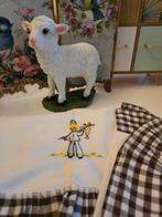 Vintage jaren '70 lakensetje bruin wit met roezelrand, Ophalen of Verzenden, Eenpersoons, Kussen