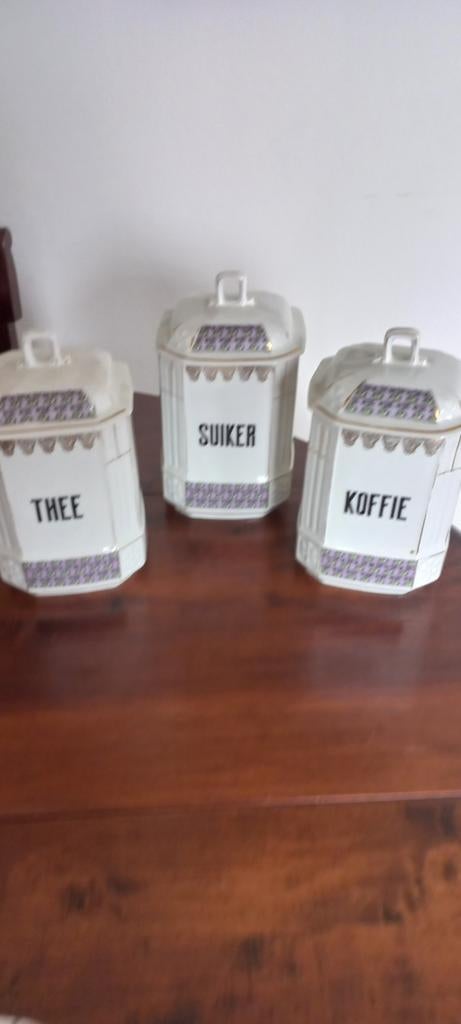 Voorraad Potten Aardewerk Koffie Thee Suiker, Antiek en Kunst, Antiek | Keukenbenodigdheden, Ophalen of Verzenden