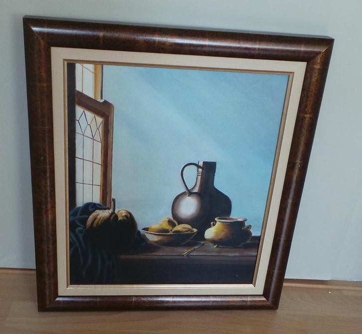 Schilderij wanddecoratie: stilleven kruik schaal bakje: € 90, Antiek en Kunst, Kunst | Schilderijen | Klassiek, Ophalen