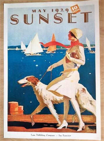 Zeldzame Art Deco poster SUNSET 1929 Californië.  beschikbaar voor biedingen