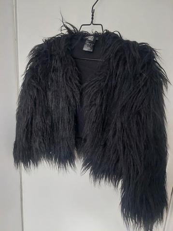 Fluffy nepbont kort jasje zwart met 3/4 mouw Bandolera 38. beschikbaar voor biedingen