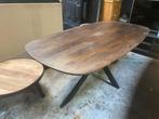 Deens ovale notenhouten tafel met stalen poot bkeuze, Huis en Inrichting, Tafels | Eettafels, Ophalen, Gebruikt, 100 tot 150 cm