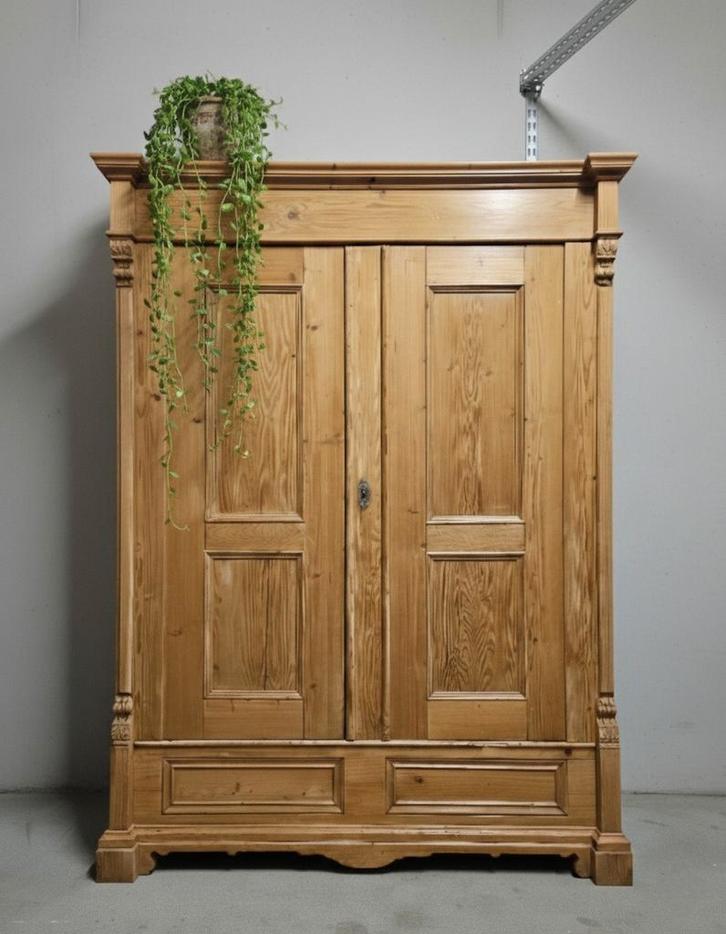 Antieke brocante XL grenen meidenkast vintage hang/leg kast, Antiek en Kunst, Curiosa en Brocante, Ophalen of Verzenden