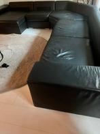 Lederen Zwarte Hoekbank - Goossens Lucca teab, Huis en Inrichting, Banken | Bankstellen, Ophalen, Gebruikt, 100 tot 125 cm, Hoekbank