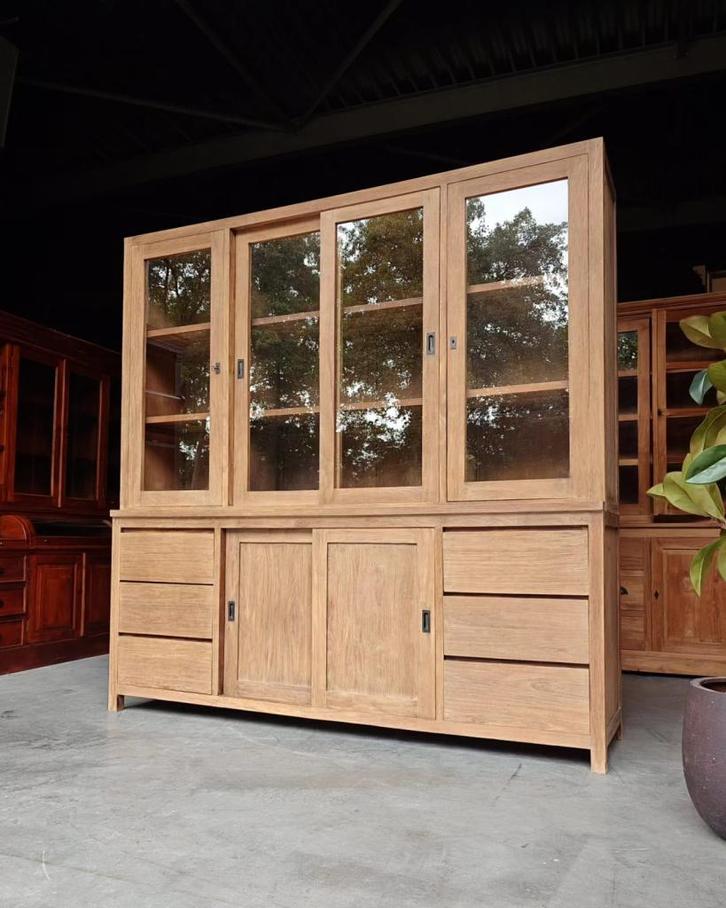 Stoere Buffetkast | Greeploze Servieskast | Teakhout #2291, Huis en Inrichting, Kasten | Buffetkasten, Gebruikt, 200 cm of meer