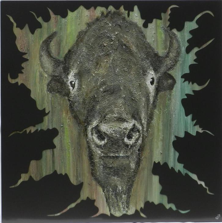 Schilderij - kunstwerk- 100x100-  bruintinten - groentint, Antiek en Kunst, Kunst | Schilderijen | Klassiek, Ophalen