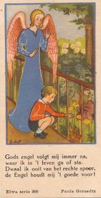 6 Mooie kinderprentjes met Engelbewaarder en gedichtje ELWA, Ophalen of Verzenden, Zo goed als nieuw, Kaart of Prent, Christendom | Katholiek