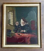 Vintage, geborduurd schilderij van “De goudweger”, Ophalen of Verzenden