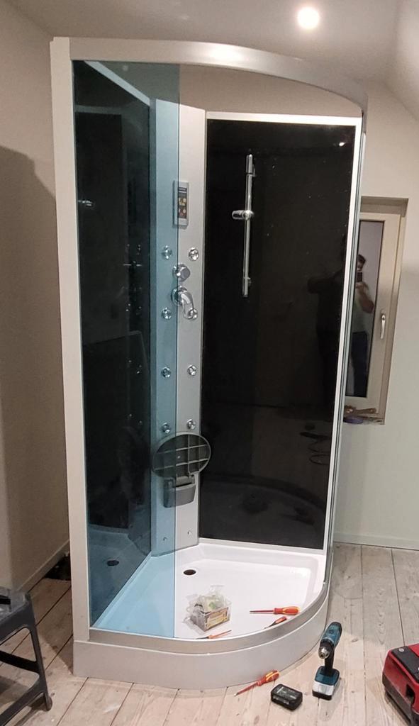 Douchecabine met Massagestralen, Doe-het-zelf en Verbouw, Sanitair, Gebruikt, Douche, Chroom, Glas, Ophalen