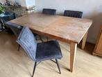 Teakhouten eettafel en 4 stoelen, Ophalen, Gebruikt, Teakhout, 50 tot 100 cm
