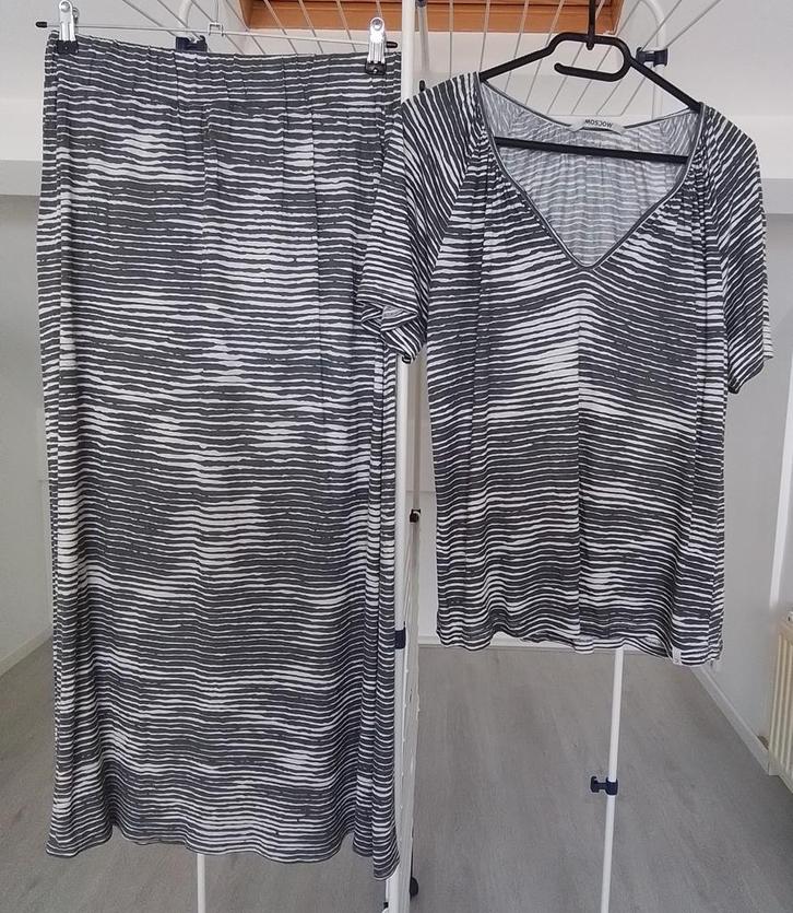 Top + lange rok van MOSCOW, mt: Large, wit/grijs mêlee., Kleding | Dames, Dames-kledingpakketten, Zo goed als nieuw, Maat 42/44 (L)