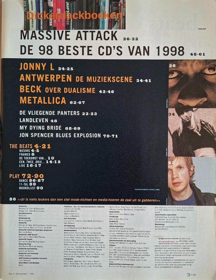 Oor nr 24, mei 1998; Massive Attack, De Vliegende Panters, Verzamelen, Muziek, Artiesten en Beroemdheden, Gebruikt, Boek, Tijdschrift of Artikel