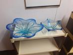 blauw glas jaren 60 70 design murano schaal bloem ster retro, Gebruikt, Schaal, Murano, ?