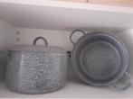 vintage stoompan en wok grijs gewolkt emaille, Ophalen of Verzenden