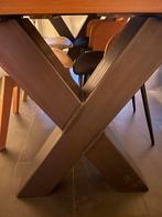 Jorg Eetkamertafel - Massief Eiken, Stalen Kruispoot, Ophalen, Eikenhout, 50 tot 100 cm, Zo goed als nieuw