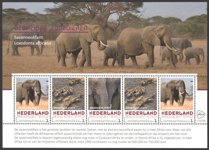 Postzegels Bedreigde zoogdieren: Savanneolifant, Postzegels en Munten, Postzegels | Nederland, Postfris, Na 1940, Ophalen of Verzenden