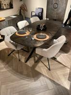 Complete eethoek – visgraat eettafel + stoelen, 100 tot 150 cm, 200 cm of meer, Ophalen of Verzenden, Zo goed als nieuw