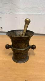 Antieke messing vijzel met stamper., Ophalen of Verzenden