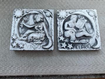 muurtegel wandtefel relief sterrenbeeld maagd waterman 2 x