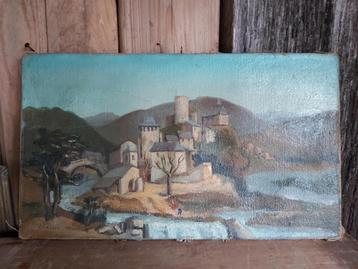 Decoratief oud frans stilleven / landschap / olie op doek beschikbaar voor biedingen