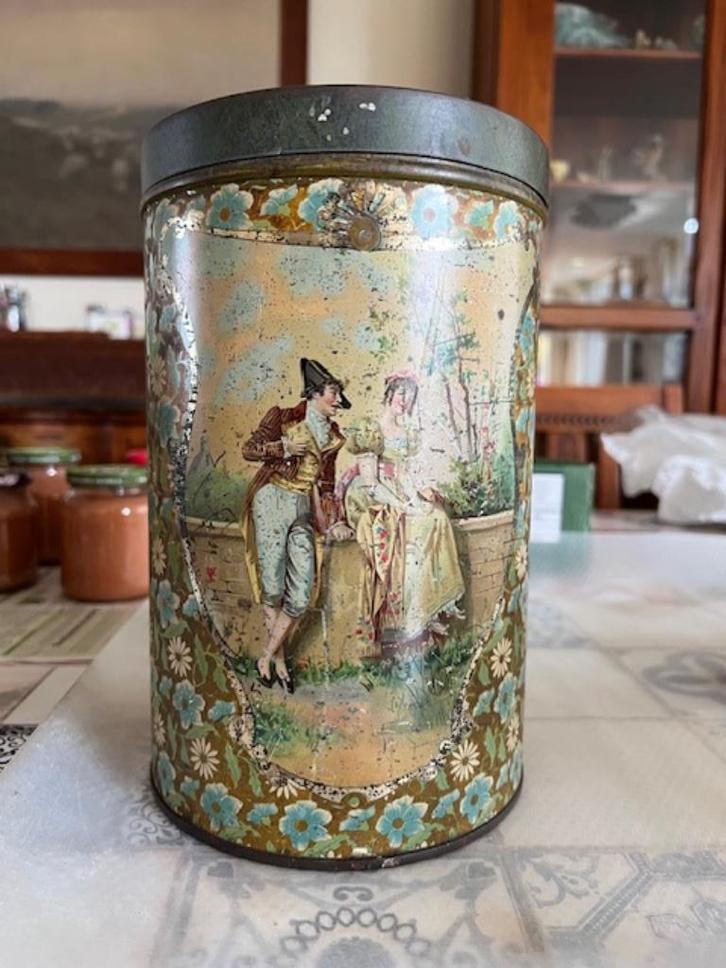 antieke blikken voorraadbus, merkloos, Verzamelen, Blikken, Gebruikt, Overige, Ophalen of Verzenden