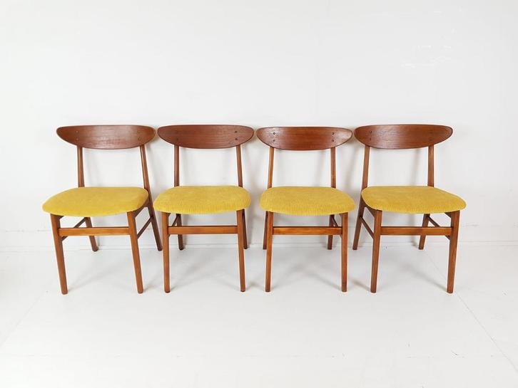 4, 6 of 8 deense farstrup stoelen geel nieuw gestoffeerd, Huis en Inrichting, Stoelen, Verzenden