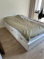 NORDLI Bed frame with storage, Ophalen, Wit, Tweepersoons, 140 cm