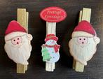 3 houten knijpers wit goudkleurig sneeuwpop blikken kerstman, Diversen, Kerst, Ophalen of Verzenden, Zo goed als nieuw