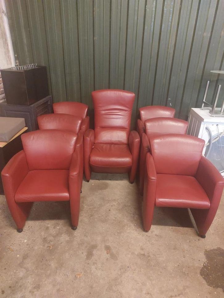 6 rood leren Jori merk eetkamer stoelen relax fauteuil, Huis en Inrichting, Stoelen, Gebruikt, Vijf, Zes of meer stoelen, Leer