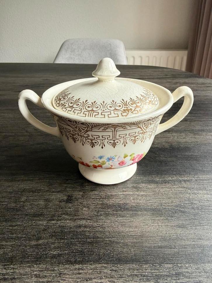 Antieke porseleinen suikerpot met deksel, Antiek en Kunst, Antiek | Servies los, Ophalen of Verzenden