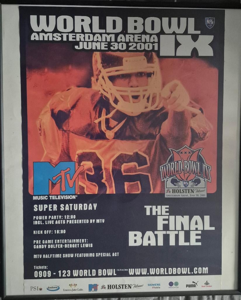 Amsterdam Admirals World Bowl finale ingelijste poster. 2001, Ophalen of Verzenden, Zo goed als nieuw, Overige sporten, Poster, Plaatje of Sticker