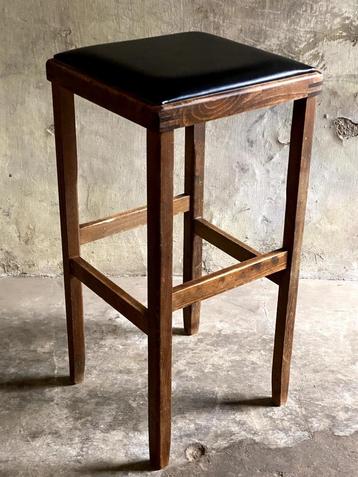 Vintage kruk barkruk hout zwart skai-leer jaren 60 beschikbaar voor biedingen