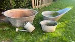 Zinken bad twee teilen en gieter, Tuin en Terras, Bloembakken en Plantenbakken, Gebruikt, Minder dan 30 cm, Minder dan 60 cm, Rond