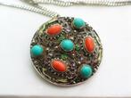 Chinese zilver filigrain hanger emaille koraal turquoise, Sieraden, Tassen en Uiterlijk, Antieke sieraden, Verzenden, Zilver, Hanger
