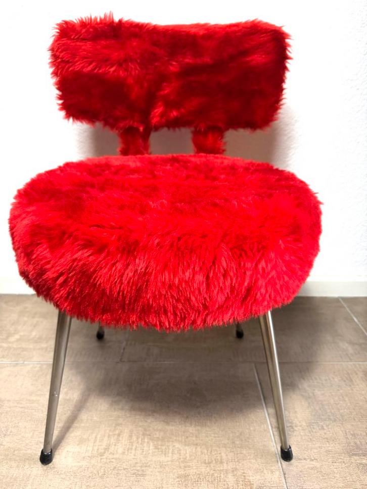 Vintage Pelfran Moumoute Stoeltje - Pluche Bekleding, Huis en Inrichting, Banken | Voetenbanken en Poefen, Gebruikt, Minder dan 50 cm