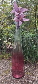 Hoge glazen vaas met kunstbloem, Ophalen, Overige kleuren, 75 cm of meer, Glas