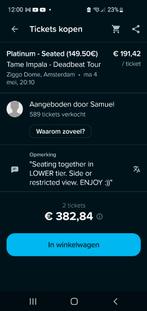 Tame Impala Deadbeat Tour concert kaarten Ticketswap Samuel, Tickets en Kaartjes, Drie personen of meer, Maart