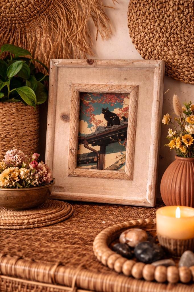 Boho houten lijst met print, Audio, Tv en Foto, Fotografie | Fotolijsten, Ophalen of Verzenden