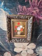 Oud schilderijtje in barok houten lijst rozen, Antiek en Kunst, Ophalen of Verzenden
