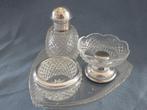 Kristallen set - peper - zout - olie met zilveren kaders, Ophalen of Verzenden
