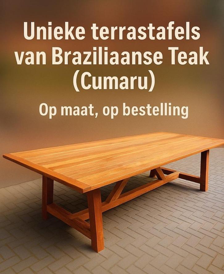 Unieke terrastafels van Braziliaanse Teak (Cumaru), Tuin en Terras, Tuintafels, Nieuw, Rechthoekig, Hout, Ophalen