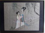 Zijde schildering, in China gekocht in 1987 incl. lijstje, Ophalen of Verzenden