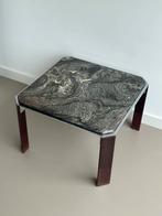 Vintage marmeren salontafel chroom hout retro 70’s vierkant, Ophalen, 50 tot 75 cm, Vierkant, 50 tot 100 cm