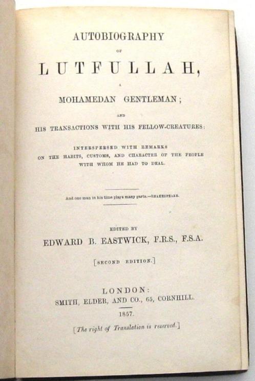 Autobiography of Lutfullah A Mohamedan Gentleman 1857 India, Antiek en Kunst, Antiek | Boeken en Bijbels, Ophalen of Verzenden
