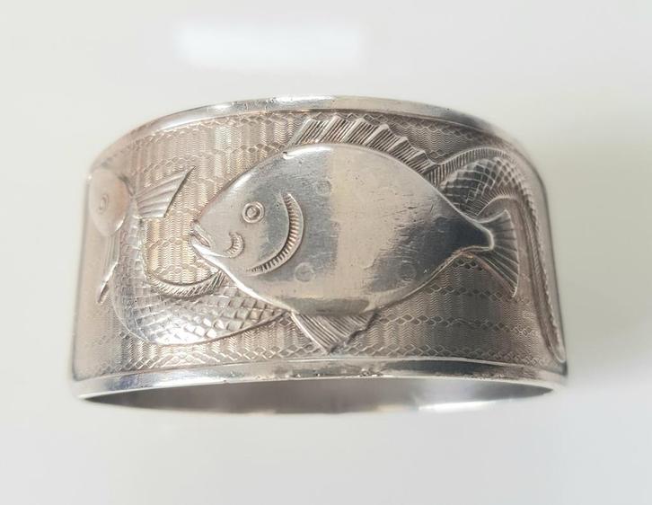 Zilveren Servetring  Art Nouveau Vis Slang, Antiek en Kunst, Antiek | Goud en Zilver, Zilver, Ophalen of Verzenden