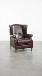 Luxe oorfauteuil in Engelse stijl gemaakt van rundleer, Huis en Inrichting, Fauteuils, Ophalen, ., Zo goed als nieuw, Engels, Klassiek